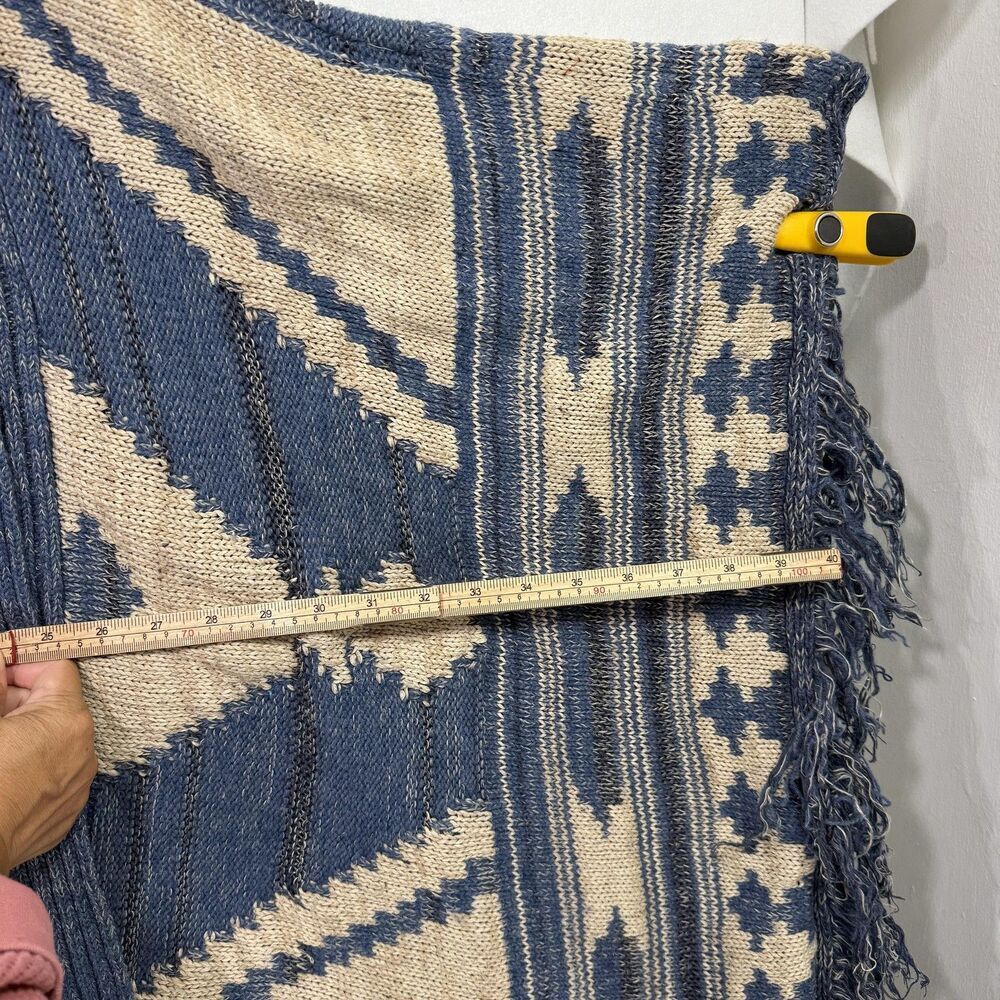 Lauren Ralph Lauren Poncho Cardigan Women L Blue Beige Wool Linen Southwestern - Picture 11 of 15